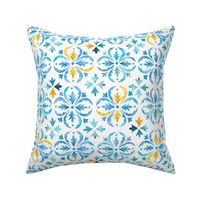 Watercolor Moroccan Tile – Blue + Mustard, Large