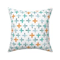 Painted Watercolor Cross – Teal Aqua Mint Orange, Large