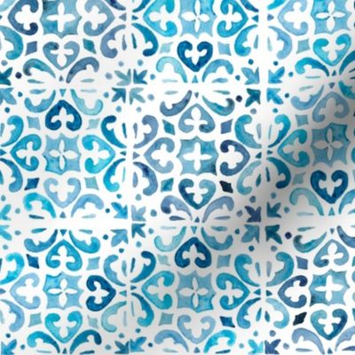 Painted Watercolor Moroccan Tile  – Blue, Small