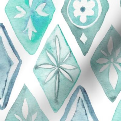 Watercolor Moroccan Pattern  – Teal Aqua Mint, Large