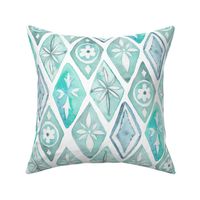 Watercolor Moroccan Pattern  – Teal Aqua Mint, Large