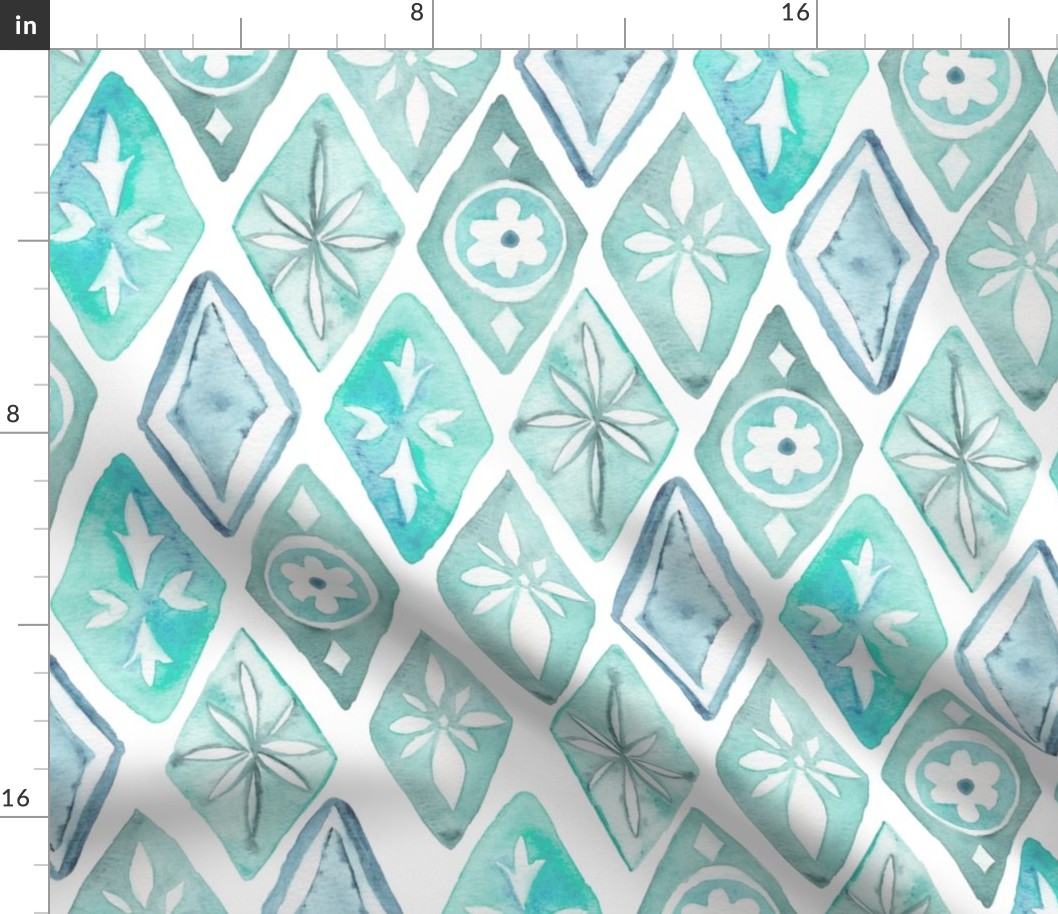 Watercolor Moroccan Pattern  – Teal Aqua Mint, Large