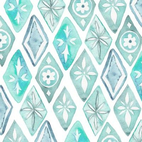 Watercolor Moroccan Pattern  – Teal Aqua Mint, Small