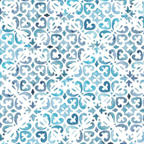 Painted Watercolor Moroccan Tile on edge (#10)  – Blue, Large