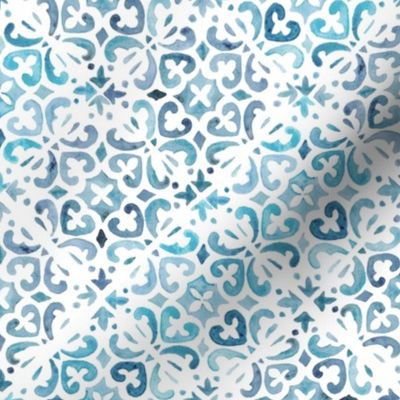 Painted Watercolor Moroccan Tile on edge (#10)  – Blue, Small