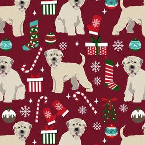 irish wheaten christmas dog fabric - dog fabric, christmas dog fabric, wheaten terrier dog fabric, cute dog -  burgundy