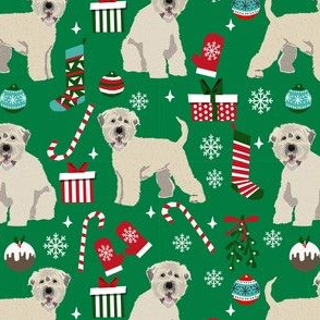 irish wheaten christmas dog fabric - dog fabric, christmas dog fabric, wheaten terrier dog fabric, cute dog - green