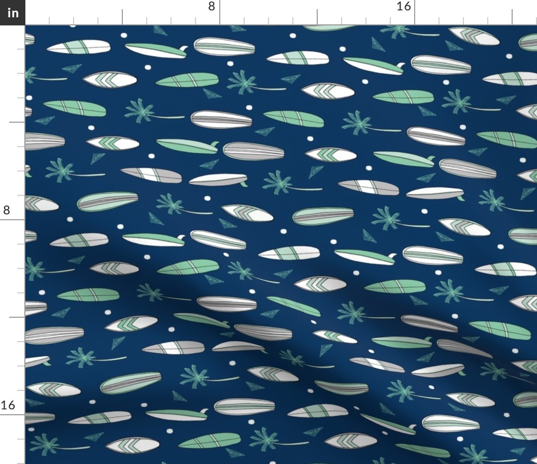 surfboard fabric // surf tropical summer design - navy and mint