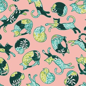 Cats with flowers on pink background