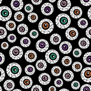 eyeballs fabric - spooky halloween fabric, halloween fabric, eyeballs halloween fabric, creepy fabric, - black multi 