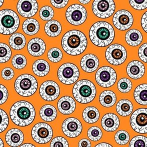 eyeballs fabric - spooky halloween fabric, halloween fabric, eyeballs halloween fabric, creepy fabric, - orange multi