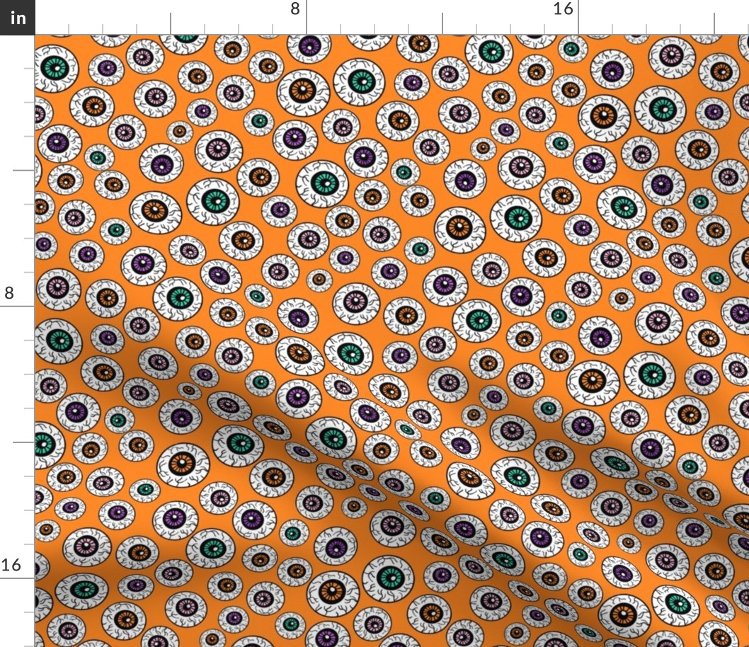 eyeballs fabric - spooky halloween fabric, halloween fabric, eyeballs halloween fabric, creepy fabric, - orange multi
