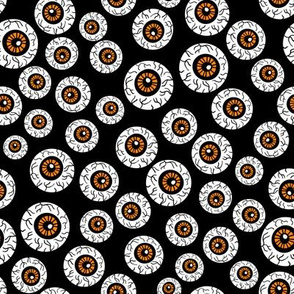 eyeballs fabric - spooky halloween fabric, halloween fabric, eyeballs halloween fabric, creepy fabric, - black and orange