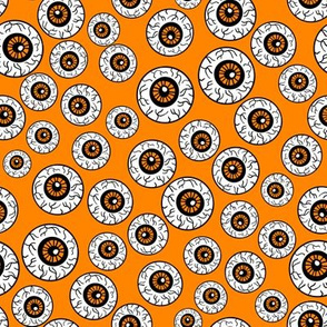 eyeballs fabric - spooky halloween fabric, halloween fabric, eyeballs halloween fabric, creepy fabric, - orange