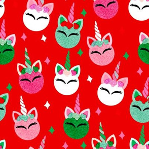 unicorn ornaments christmas - christmas fabric, unicorn fabric, christmas fabric -  red