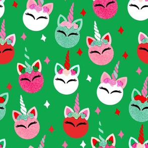 unicorn ornaments christmas - christmas fabric, unicorn fabric, christmas fabric - green