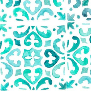 Painted Watercolor Moroccan Tile – Teal Aqua Mint, Large