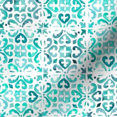 Painted Watercolor Moroccan Tile – Teal Aqua Mint, Small