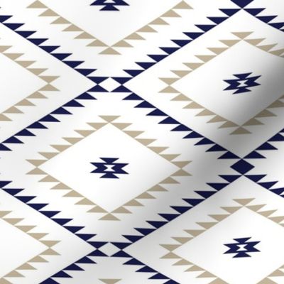 Southwestern Geometric - White / Navy / Beige - Medium