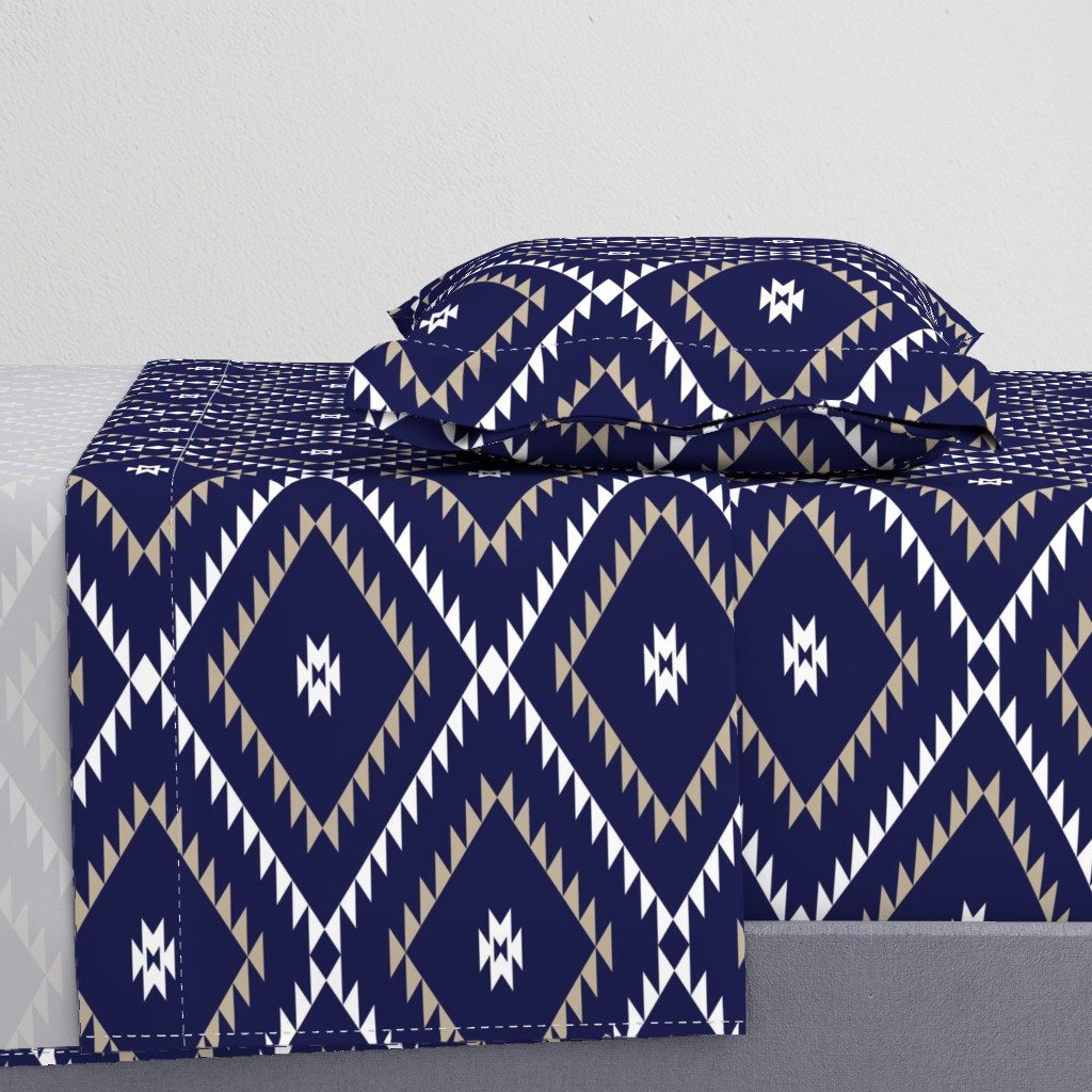 Southwestern Geometric - Navy / White / Beige - Large