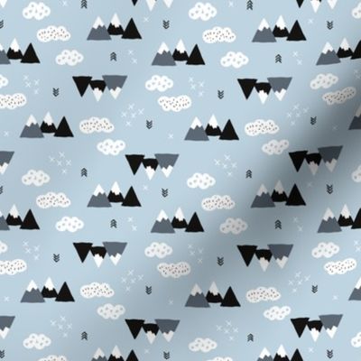 Cool scandinavian winter wonder woodland theme with clouds arrows and mountain peak snow theme multi directional