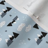 Cool scandinavian winter wonder woodland theme with clouds arrows and mountain peak snow theme multi directional