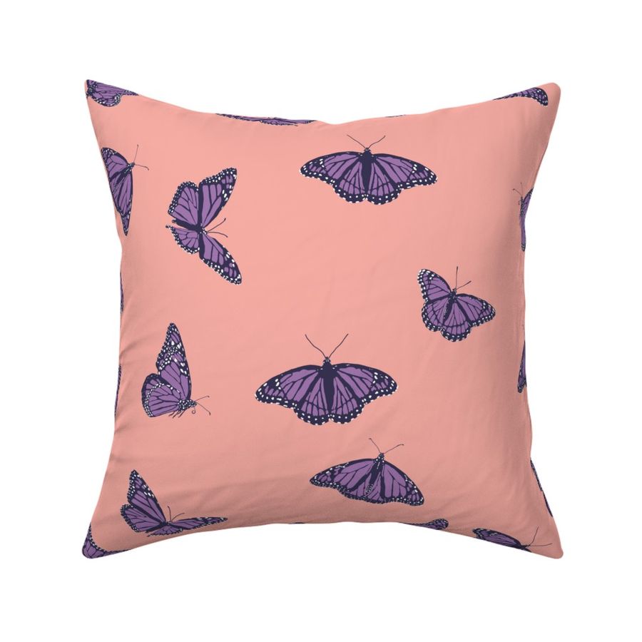 Purple Monarch Butterflies on Pink