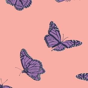 Purple Monarch Butterflies on Pink