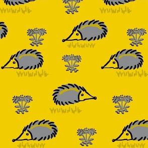 Happy lil Hedgehog / mustard yellow & grey    