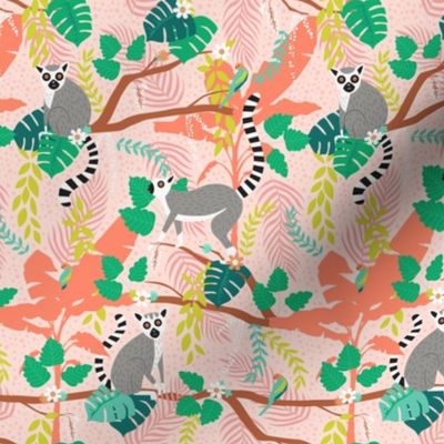 Ring-tailed Lemurs in a Pink Jungle - Small