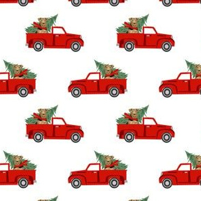 airedale terrier christmas truck holiday fabric - dog christmas fabric, christmas dog, cute dog, airedale fabric - white