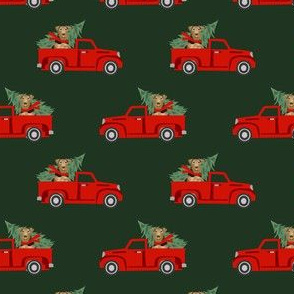 airedale terrier christmas truck holiday fabric - dog christmas fabric, christmas dog, cute dog, airedale fabric - green