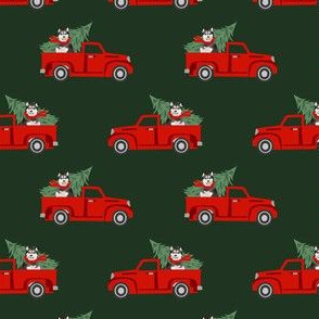 alaskan malamute christmas truck holiday fabric - dog christmas fabric, christmas dog, cute dog, malamute dog fabric - green