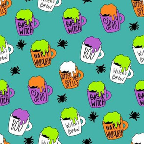 Witches coffee - halloween coffee, basic witch, cute fabric,  halloween fabric, holiday fabric, seasonal fabric - teal