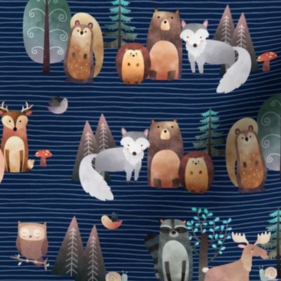 Woodland Critters – Life in the Forest (dark blue) SMALLER scale