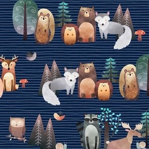 Woodland Critters – Life in the Forest (dark blue) SMALLER scale