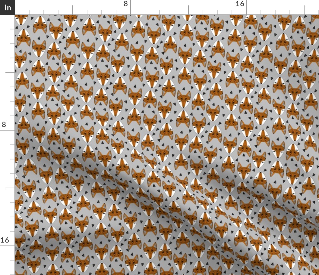 SMALL - Fox Head fabric -geometric fox head fabric, grey and rust fabric, baby boy fabric, baby boy - by andrea lauren