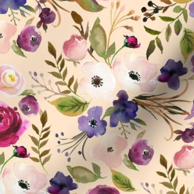 Floral - Plum Purple & Blush Flowers (apricot) Garden Blooms Baby Girl Nursery