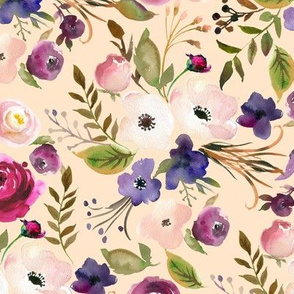 Floral - Plum Purple & Blush Flowers (apricot) Garden Blooms Baby Girl Nursery