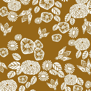 bee garden - spring flowers florals mustard yellow vintage style flowers 5