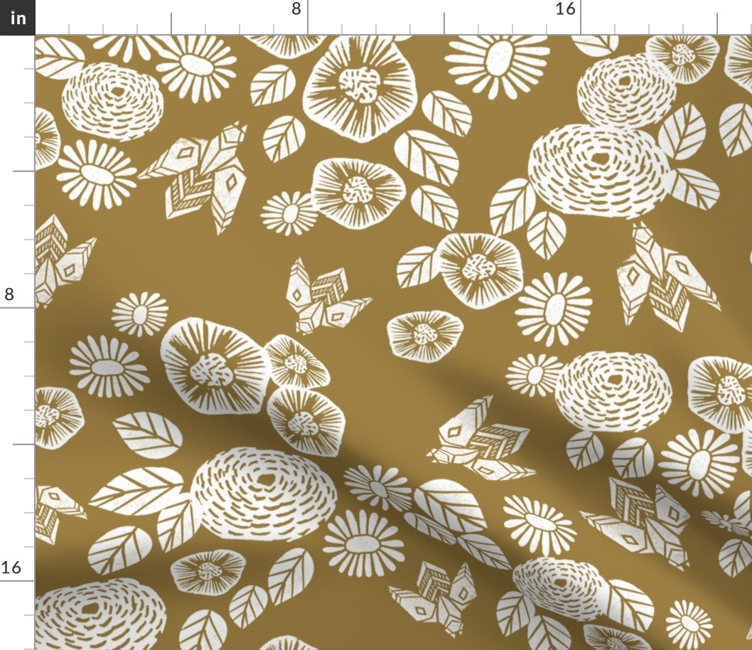 bee garden - spring flowers florals mustard yellow vintage style flowers 28