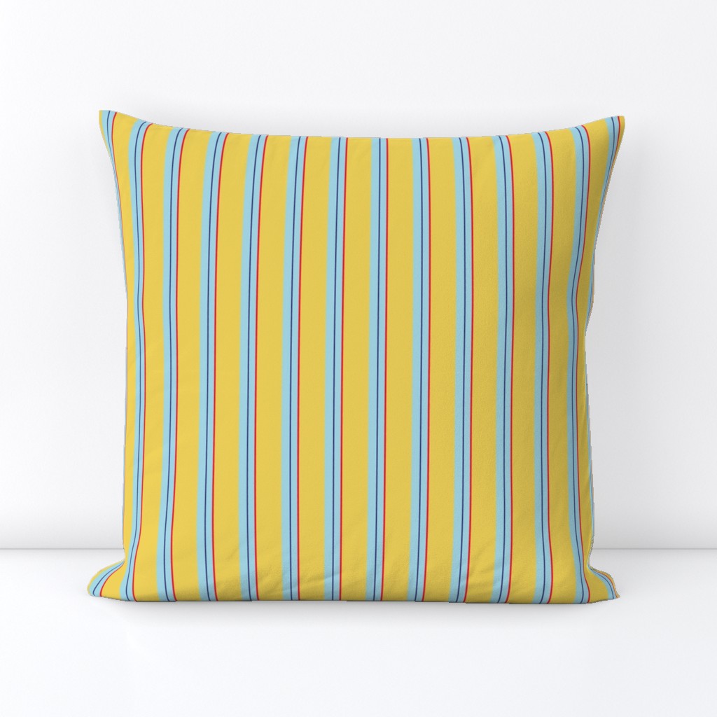 Prairie Patch  /  Raggedy Thick Gold Vertical Stripe - Blue, Yellow & Red     