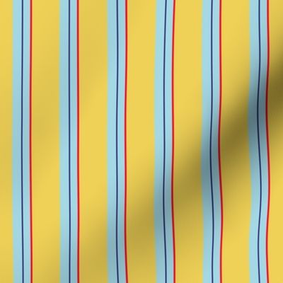 Prairie Patch  /  Raggedy Thick Gold Vertical Stripe - Blue, Yellow & Red     