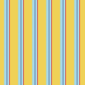 Prairie Patch  /  Raggedy Thick Gold Vertical Stripe - Blue, Yellow & Red     