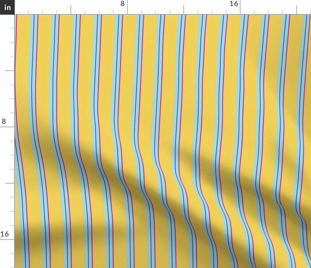 Prairie Patch  /  Raggedy Thick Gold Vertical Stripe - Blue, Yellow & Red     