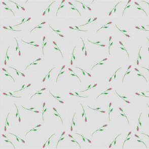 Whimsical Tossed Rose Buds on Dot Background