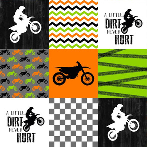 Motocross//Crazy Kid//A little Dirt Never Hurt//Lime&Orange - Wholecloth Cheater Quilt