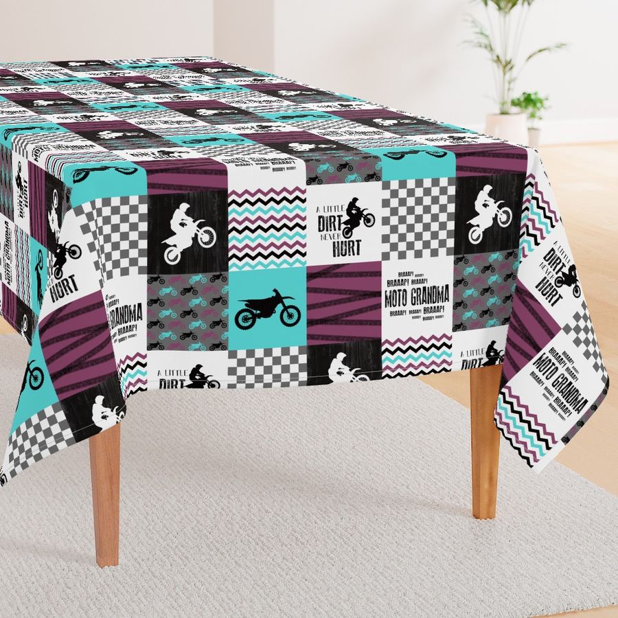 Motocross//Moto Grandma//A little Dirt Never Hurt//Purple&Aqua - Wholecloth Cheater Quilt