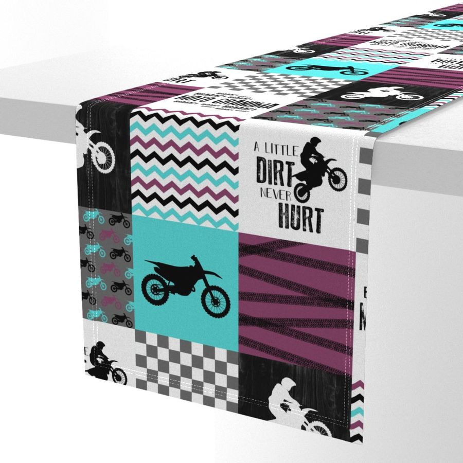 Motocross//Moto Grandma//A little Dirt Never Hurt//Purple&Aqua - Wholecloth Cheater Quilt