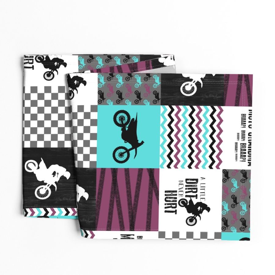 Motocross//Moto Grandma//A little Dirt Never Hurt//Purple&Aqua - Wholecloth Cheater Quilt